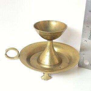 Vintage Solid Brass Footed Round Candle Holder incense burner With Loop Handle